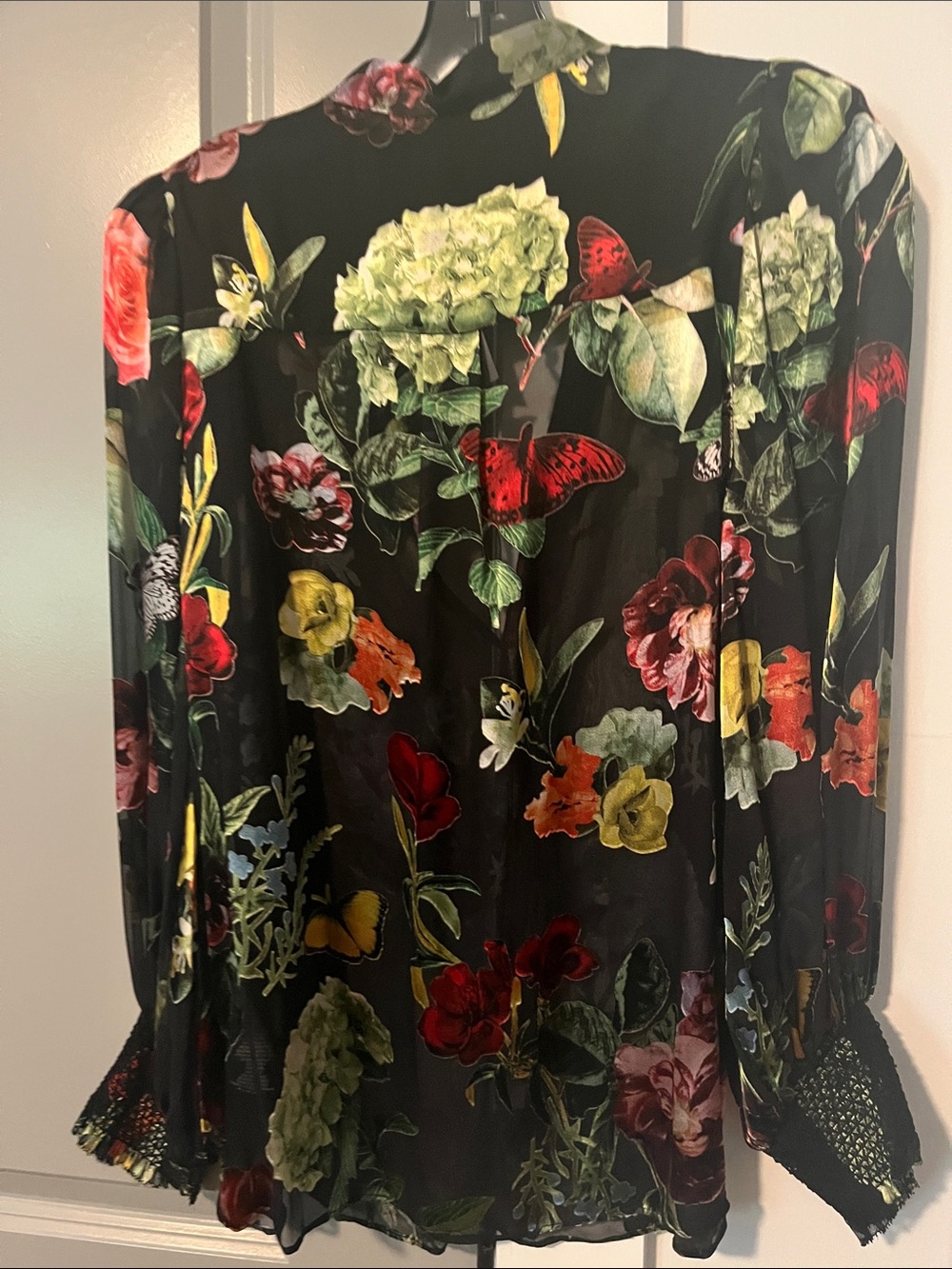 Alice and Olivia Black Sheer Floral Blouse with Multicolor Blooms - Picture 4 of 4